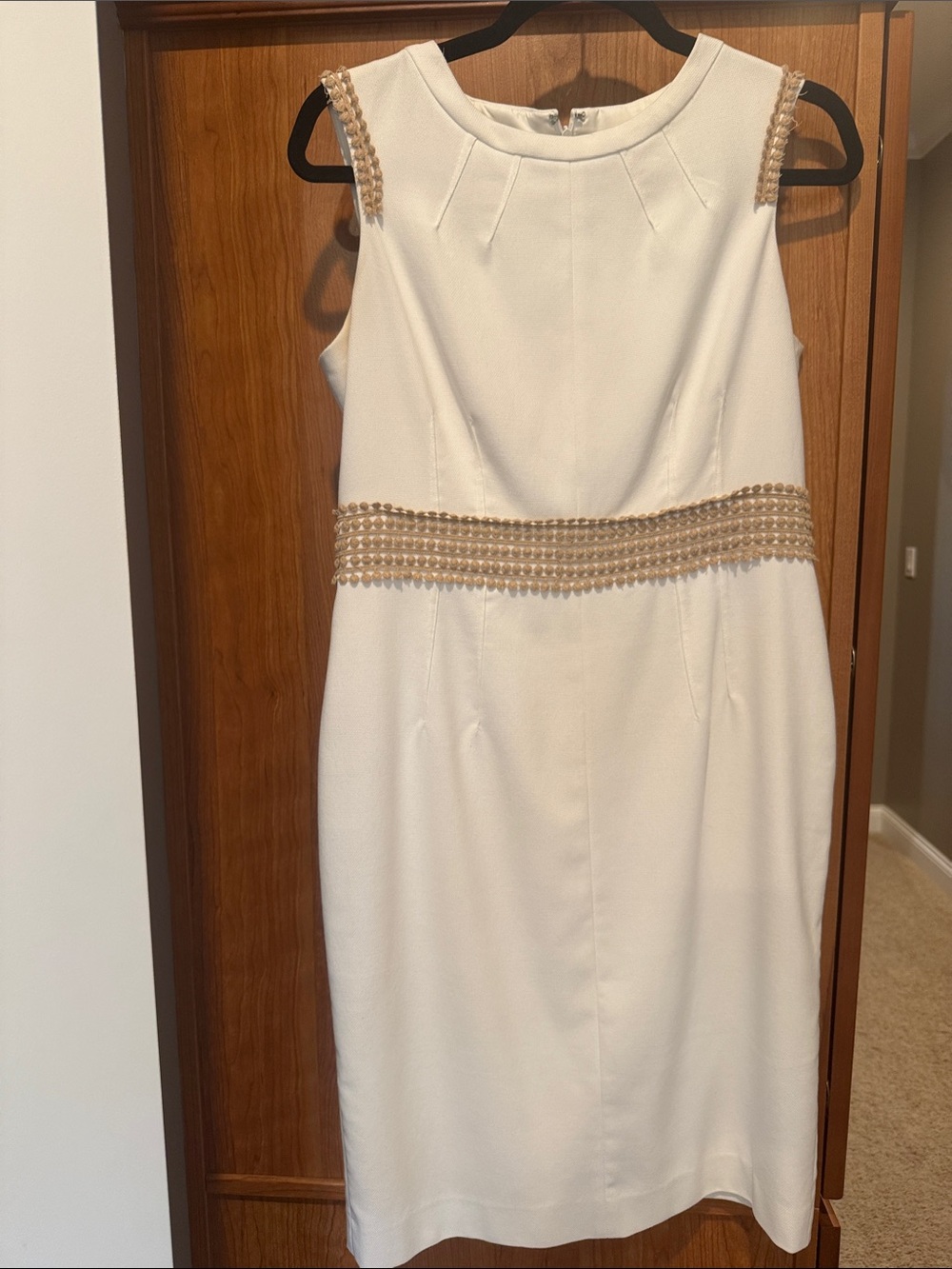 Anne Klein Cream Sheath Dress with Gold Trim